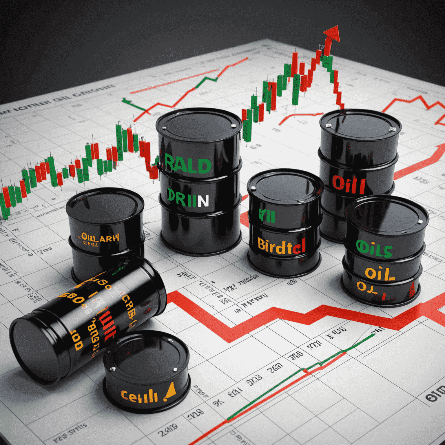 Oil trading chart with risk management indicators and protective barriers, symbolizing safeguarding investments in the volatile oil market