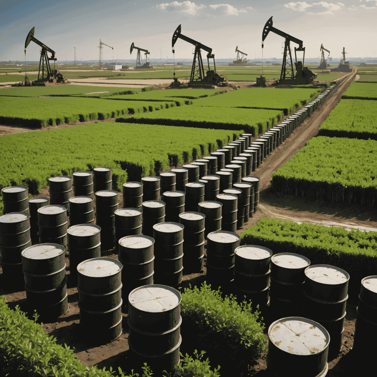 Visual representation of hedging strategies in oil trading, showing protective barriers against price volatility